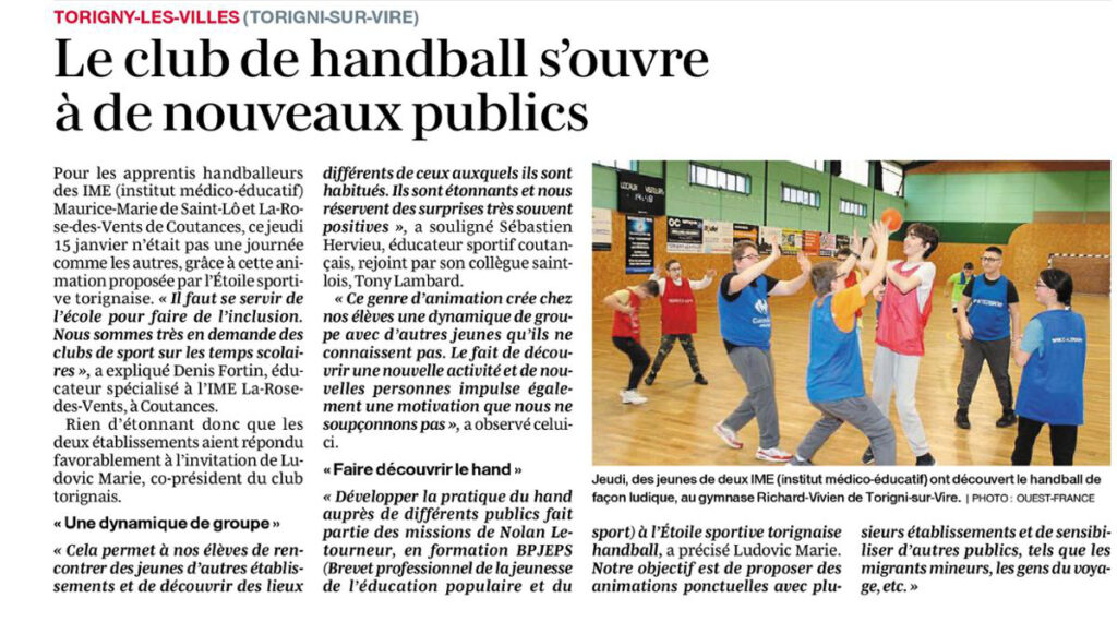 IME Rose des Vents – découverte du Handball avec les jeunes de l&rsquo;UEE